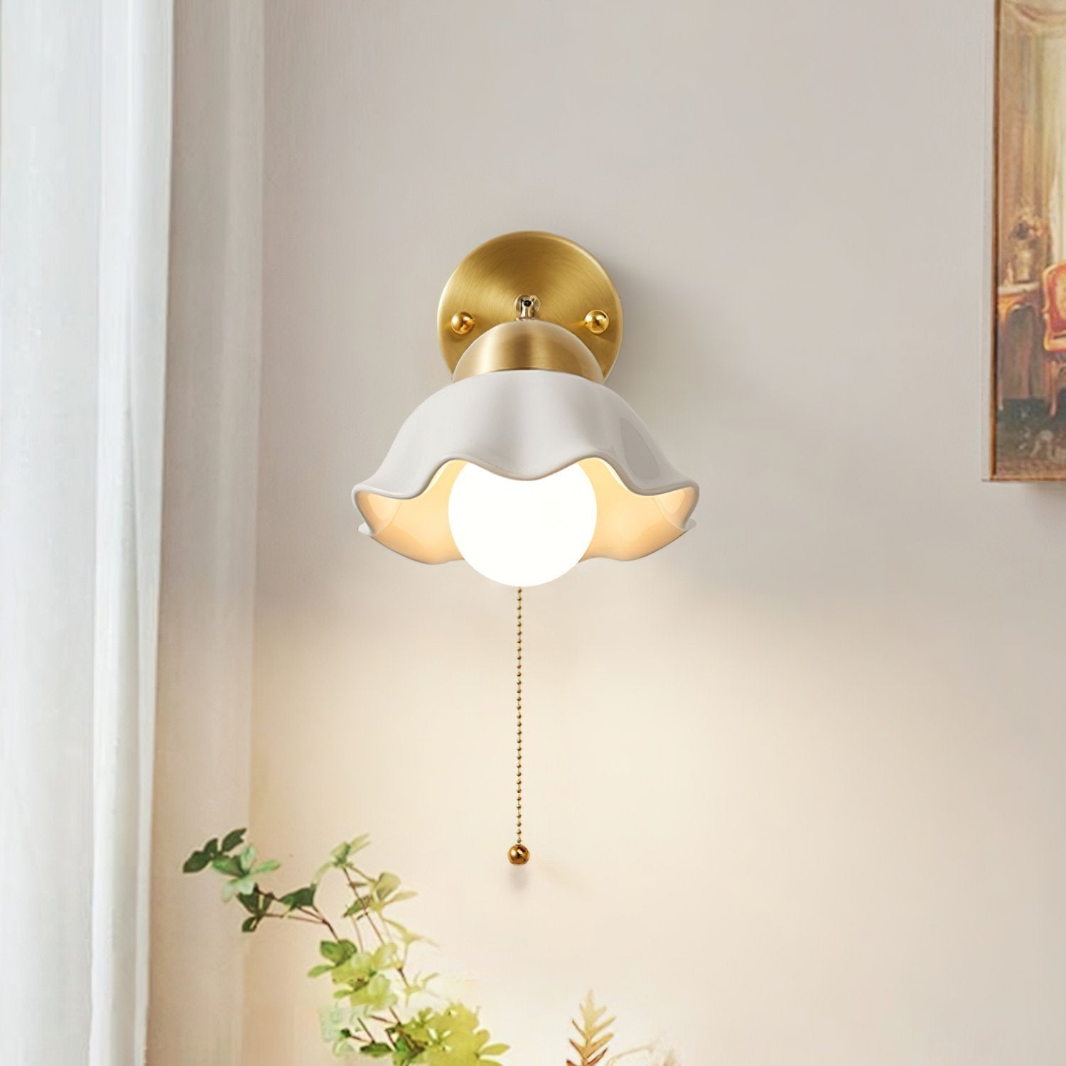 vintage-ceramic-flower-sconce-light-with-copper-base-and-white-petal-shade