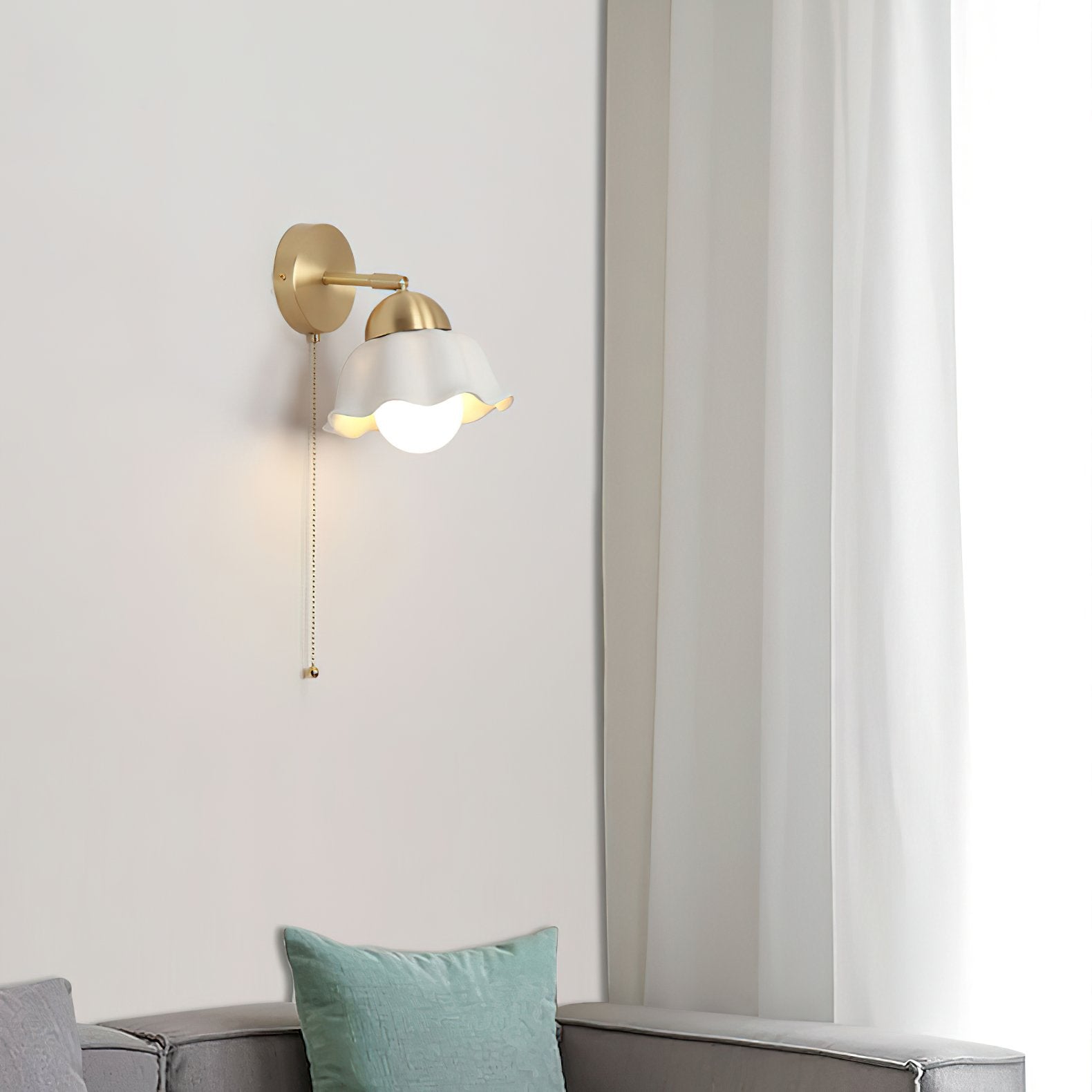 vintage-ceramic-flower-sconce-light-with-copper-base-and-white-petal-shade