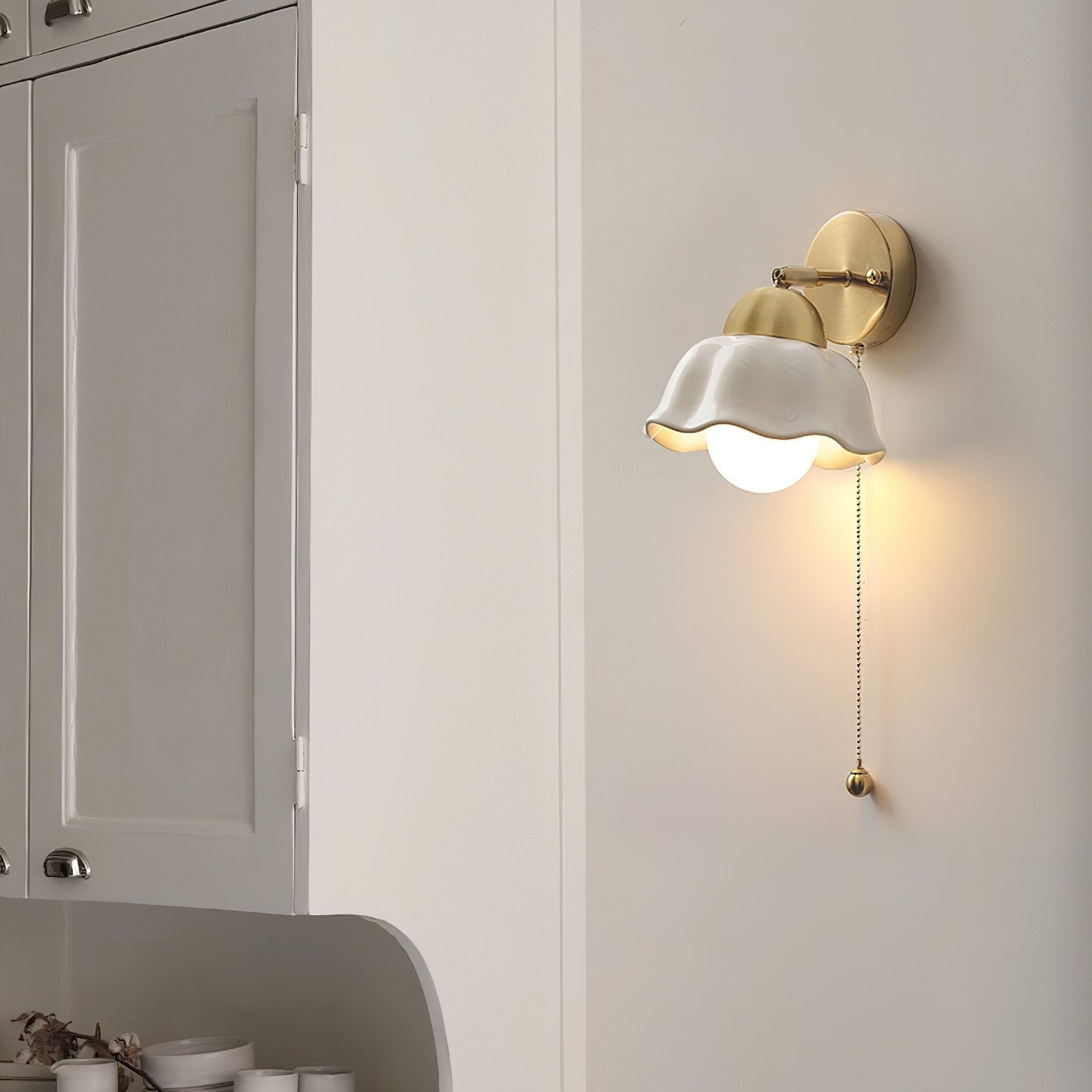 vintage-ceramic-flower-sconce-light-with-copper-base-and-white-petal-shade