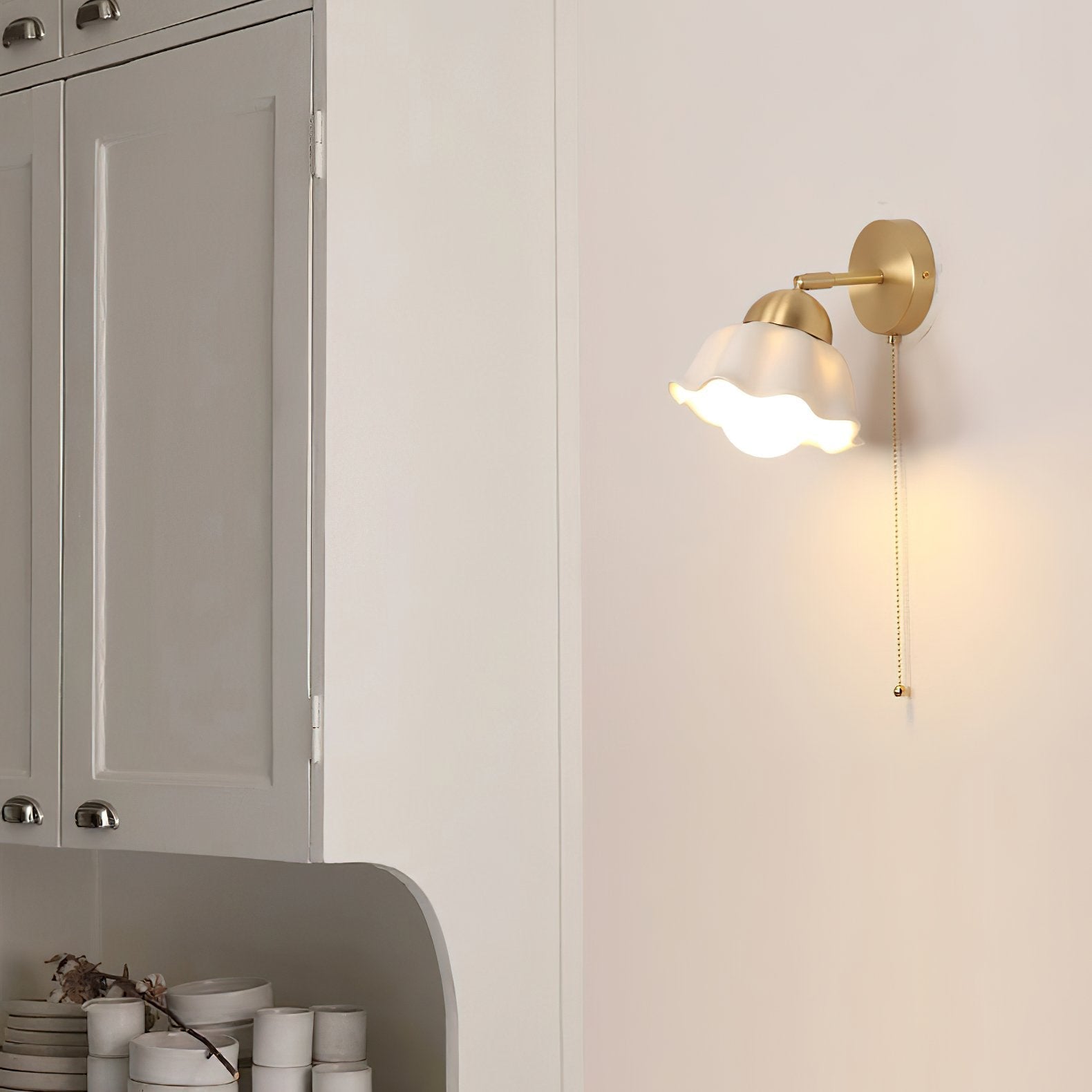 vintage-ceramic-flower-sconce-light-with-copper-base-and-white-petal-shade
