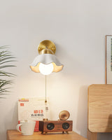 vintage-ceramic-flower-sconce-light-with-copper-base-and-white-petal-shade