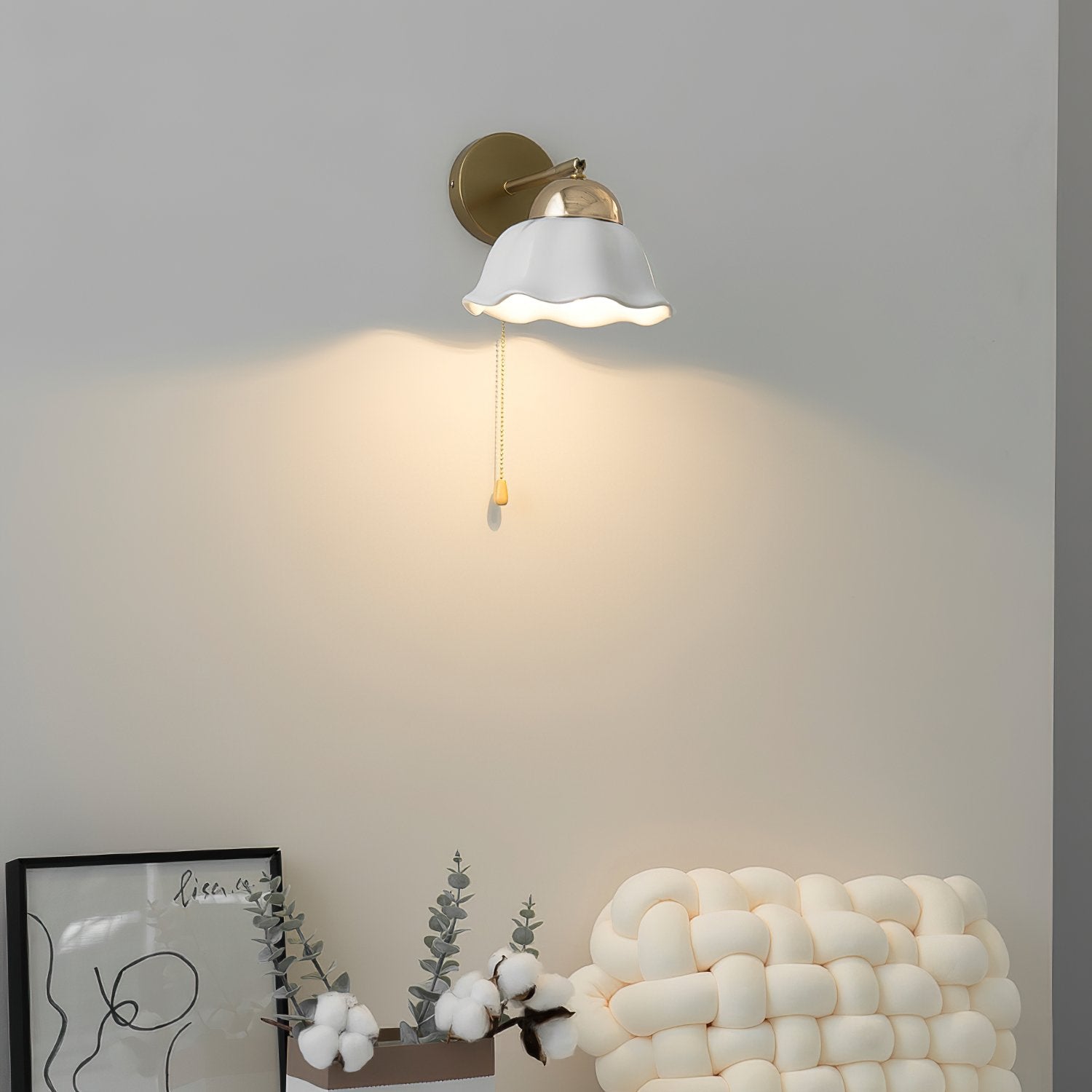 vintage-ceramic-flower-sconce-light-with-copper-base-and-white-petal-shade