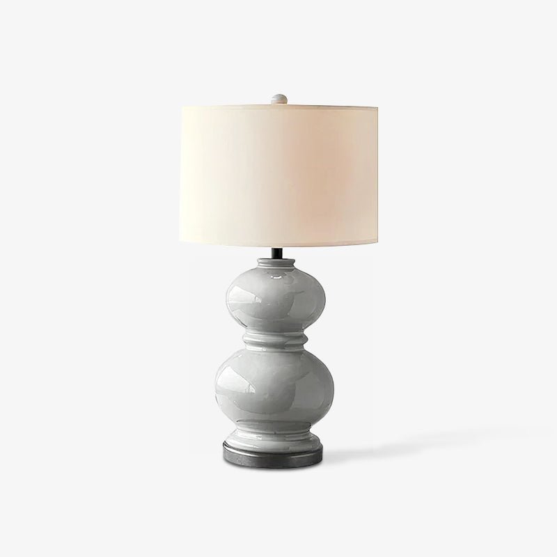 Modern Ceramic Gourd Table Lamp with Brushed Metal Base and White Cotton Shade