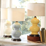Modern Ceramic Gourd Table Lamp with Brushed Metal Base and White Cotton Shade