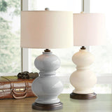 Modern Ceramic Gourd Table Lamp with Brushed Metal Base and White Cotton Shade