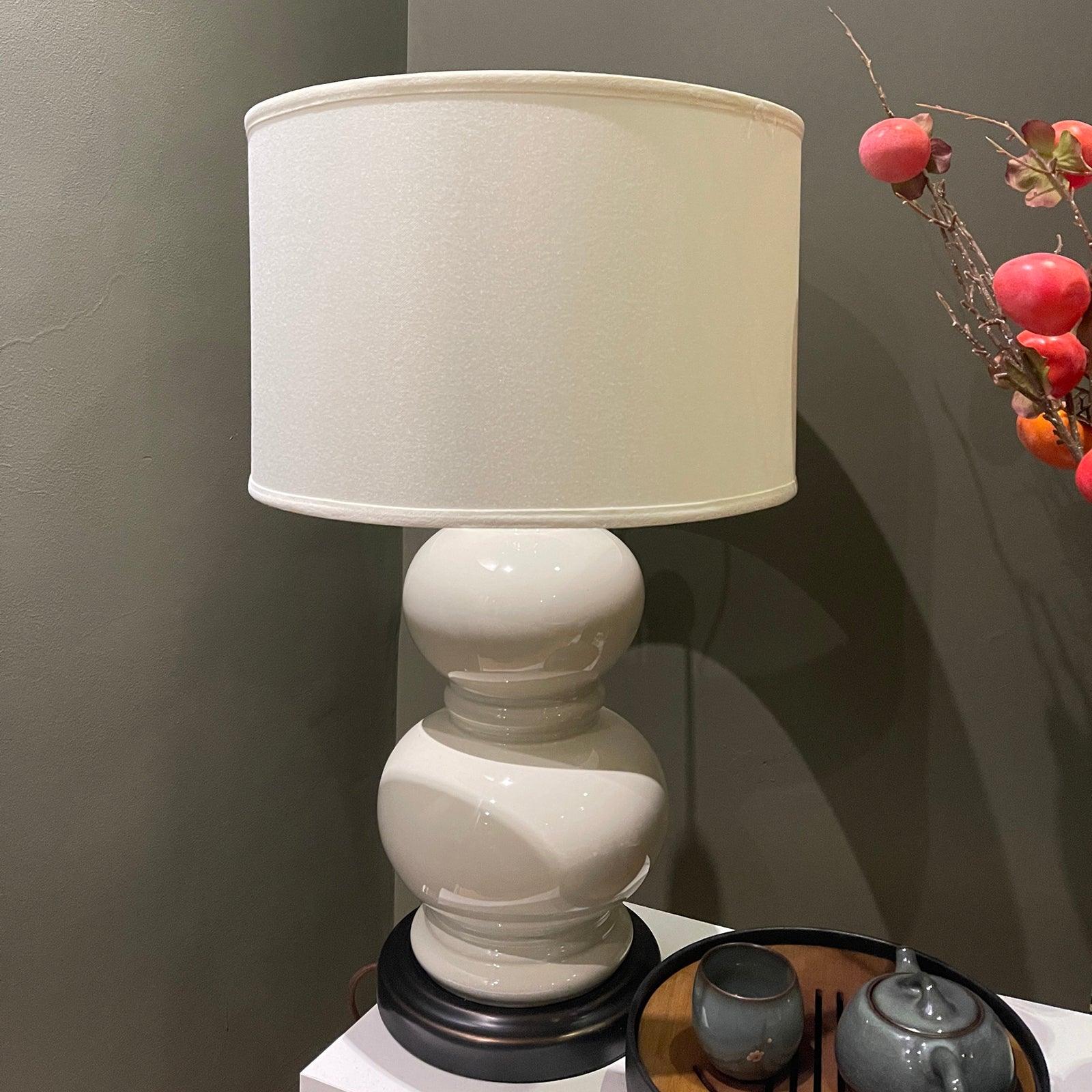 Modern Ceramic Gourd Table Lamp with Brushed Metal Base and White Cotton Shade
