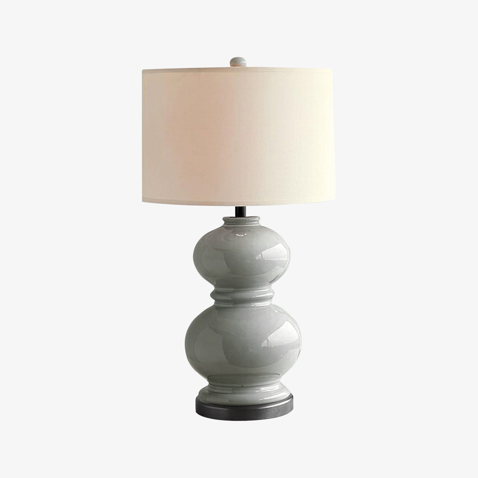 Modern Ceramic Gourd Table Lamp with Brushed Metal Base and White Cotton Shade