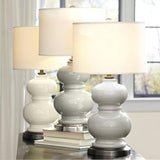 Modern Ceramic Gourd Table Lamp with Brushed Metal Base and White Cotton Shade