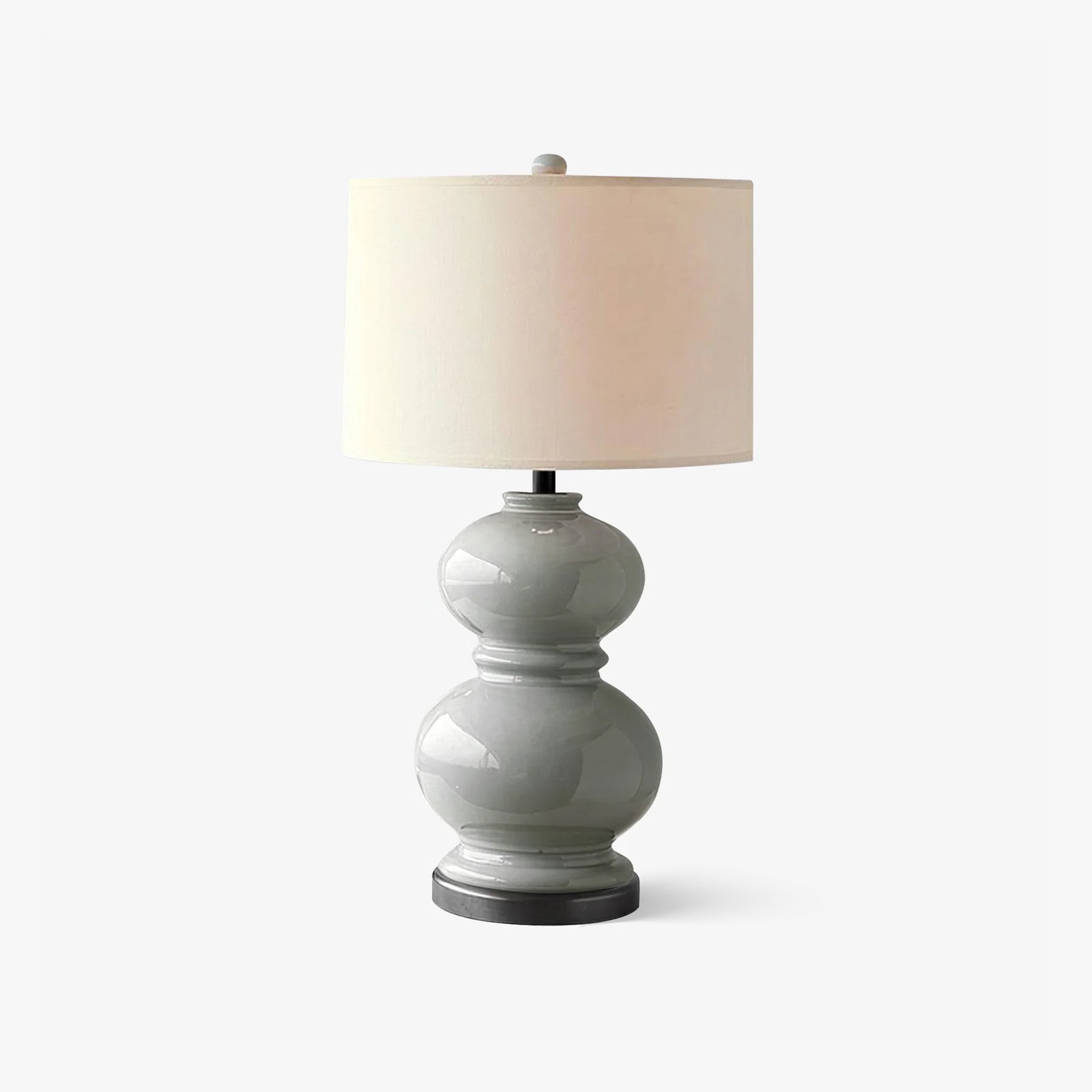 Modern Ceramic Gourd Table Lamp with Brushed Metal Base and White Cotton Shade