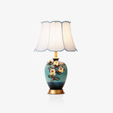 Elegant Handcrafted Ceramic Table Lamp with Gold Accents and White Fabric Shade for Home Decor