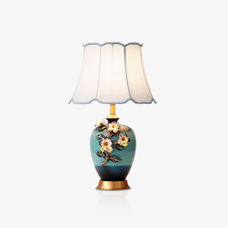 Elegant Handcrafted Ceramic Table Lamp with Gold Accents and White Fabric Shade for Home Decor