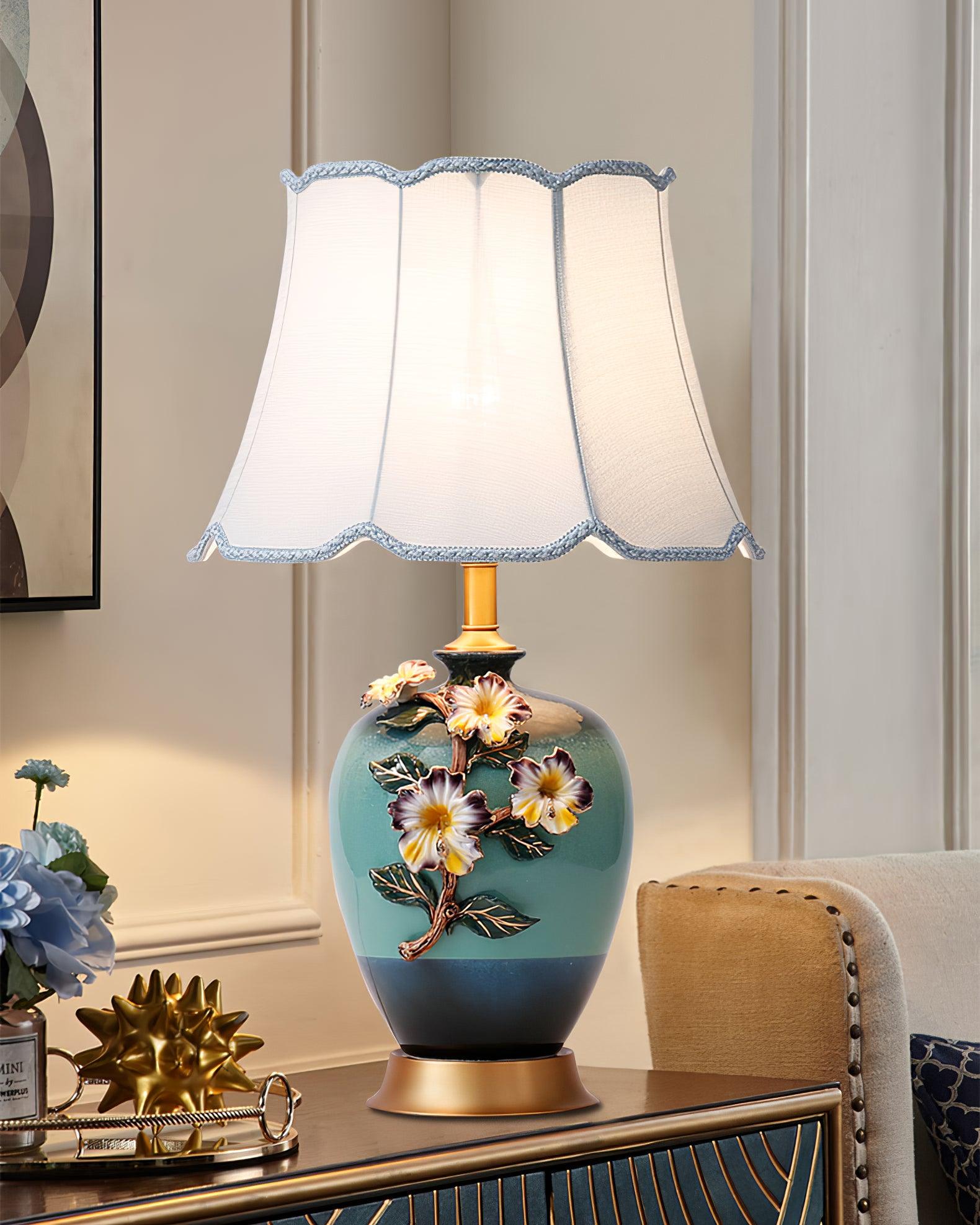 Elegant Handcrafted Ceramic Table Lamp with Gold Accents and White Fabric Shade for Home Decor