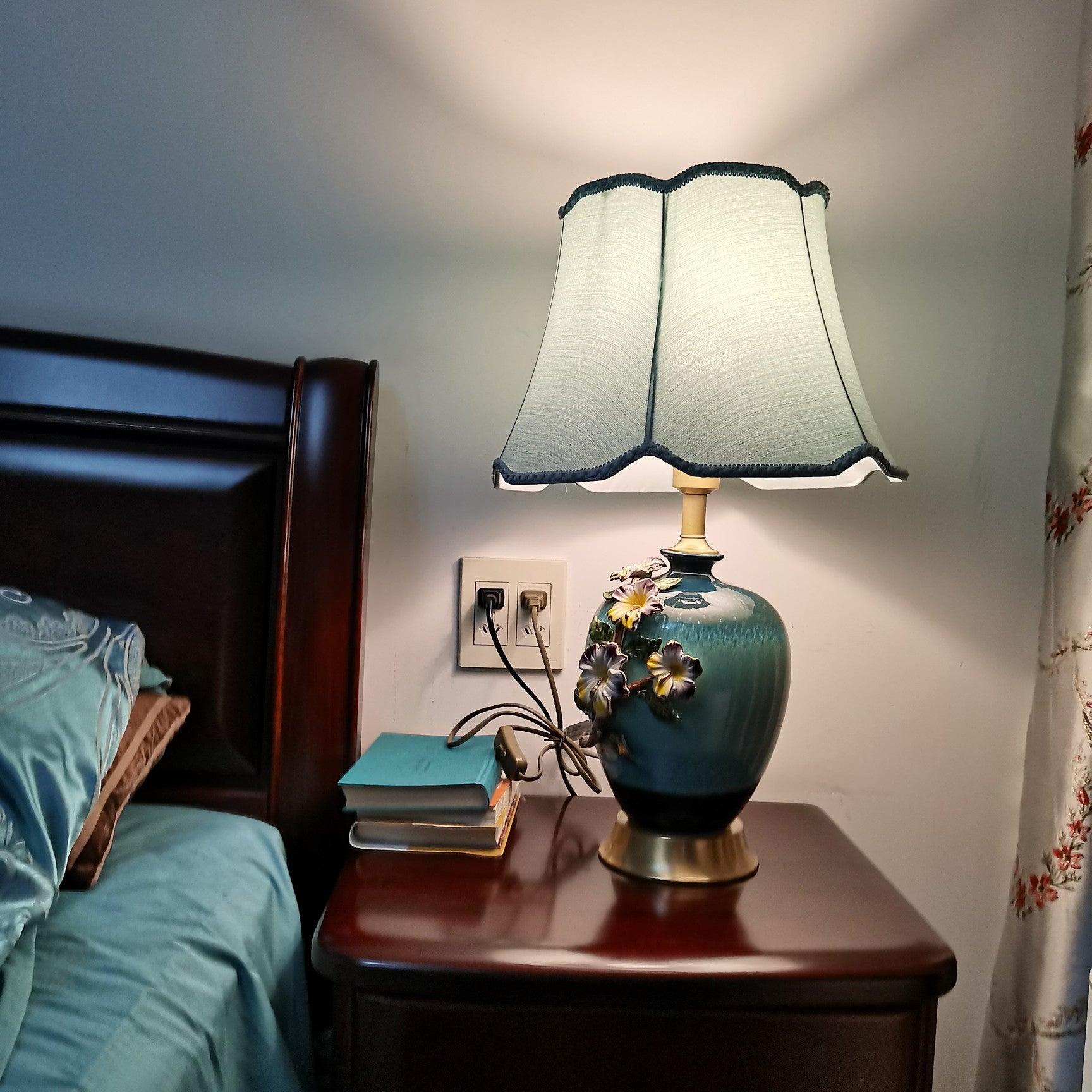 Elegant Handcrafted Ceramic Table Lamp with Gold Accents and White Fabric Shade for Home Decor