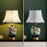 Elegant Handcrafted Ceramic Table Lamp with Gold Accents and White Fabric Shade for Home Decor
