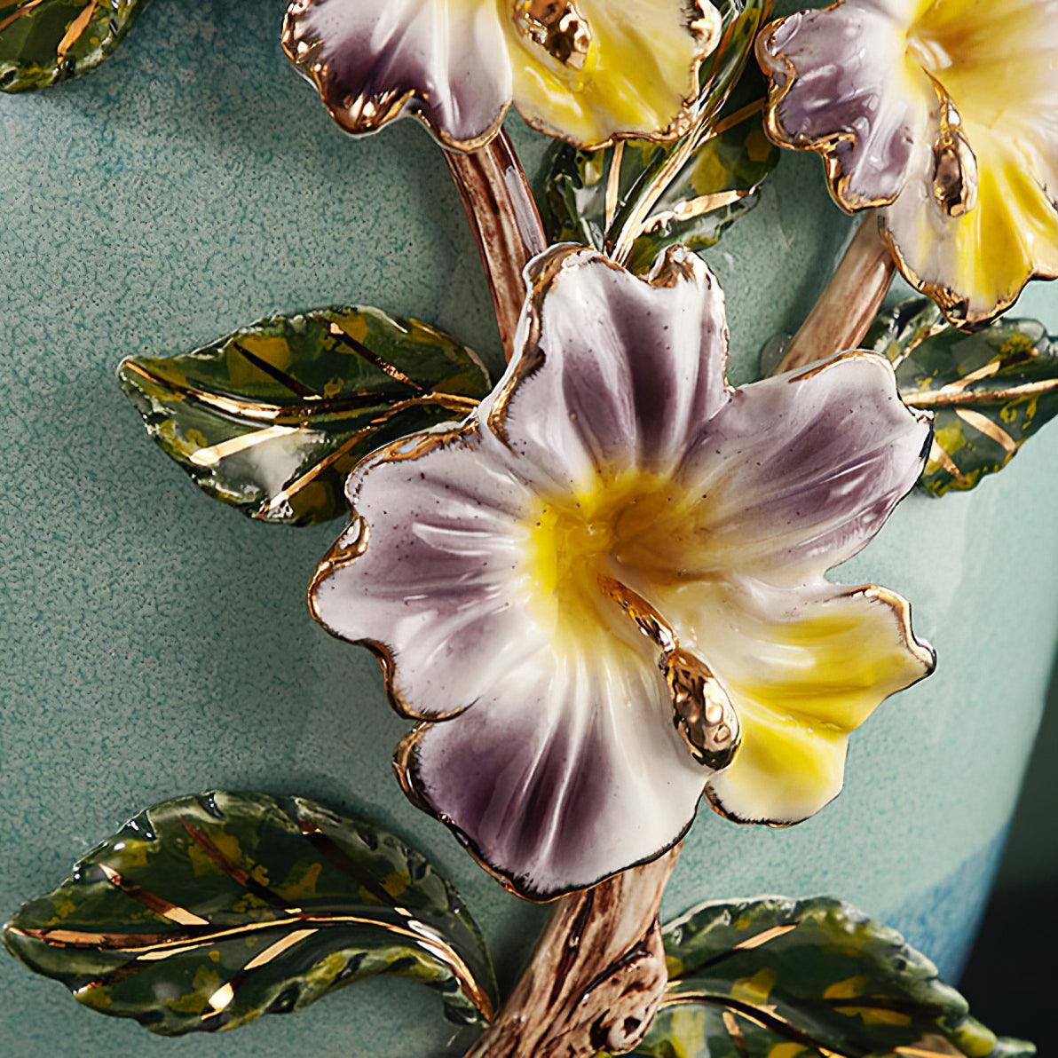 Elegant Handcrafted Ceramic Table Lamp with Gold Accents and White Fabric Shade for Home Decor