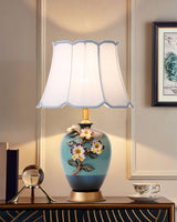 Elegant Handcrafted Ceramic Table Lamp with Gold Accents and White Fabric Shade for Home Decor