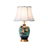 Elegant Handcrafted Ceramic Table Lamp with Gold Accents and White Fabric Shade for Home Decor