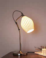 Elegant White Ceramic Ribbed Side Table Lamp for Modern Living Room Decor