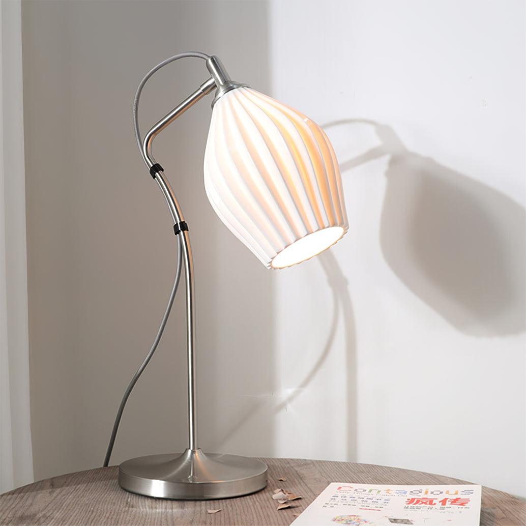 Elegant White Ceramic Ribbed Side Table Lamp for Modern Living Room Decor