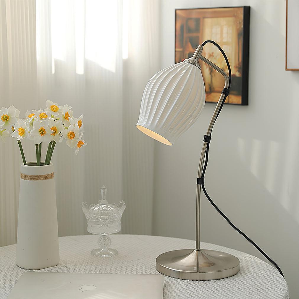 Elegant White Ceramic Ribbed Side Table Lamp for Modern Living Room Decor