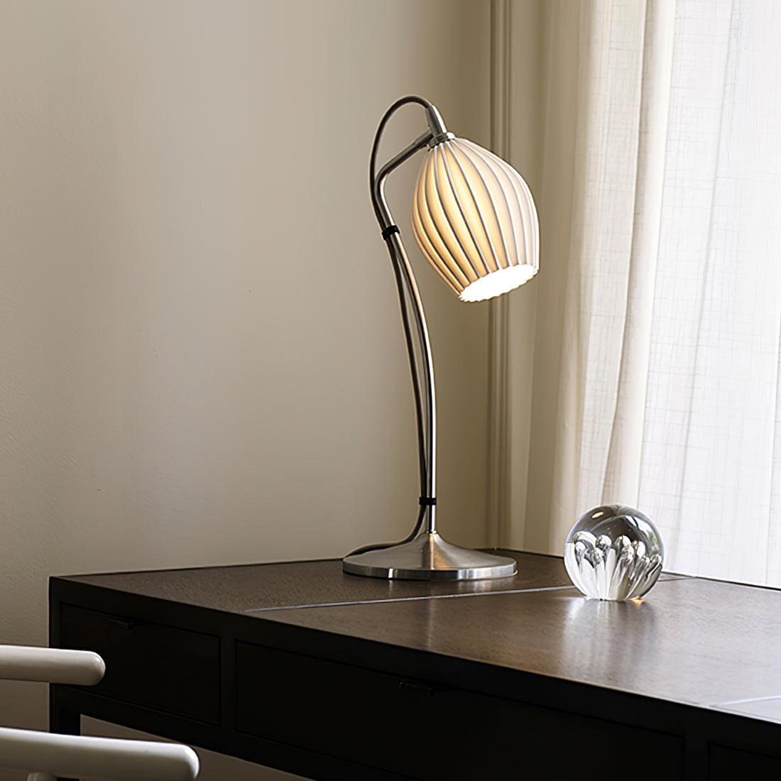 Elegant White Ceramic Ribbed Side Table Lamp for Modern Living Room Decor