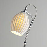 Elegant White Ceramic Ribbed Side Table Lamp for Modern Living Room Decor