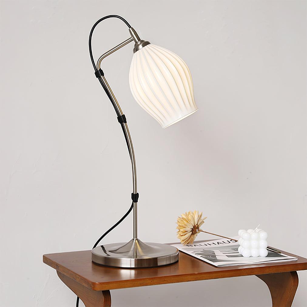 Elegant White Ceramic Ribbed Side Table Lamp for Modern Living Room Decor