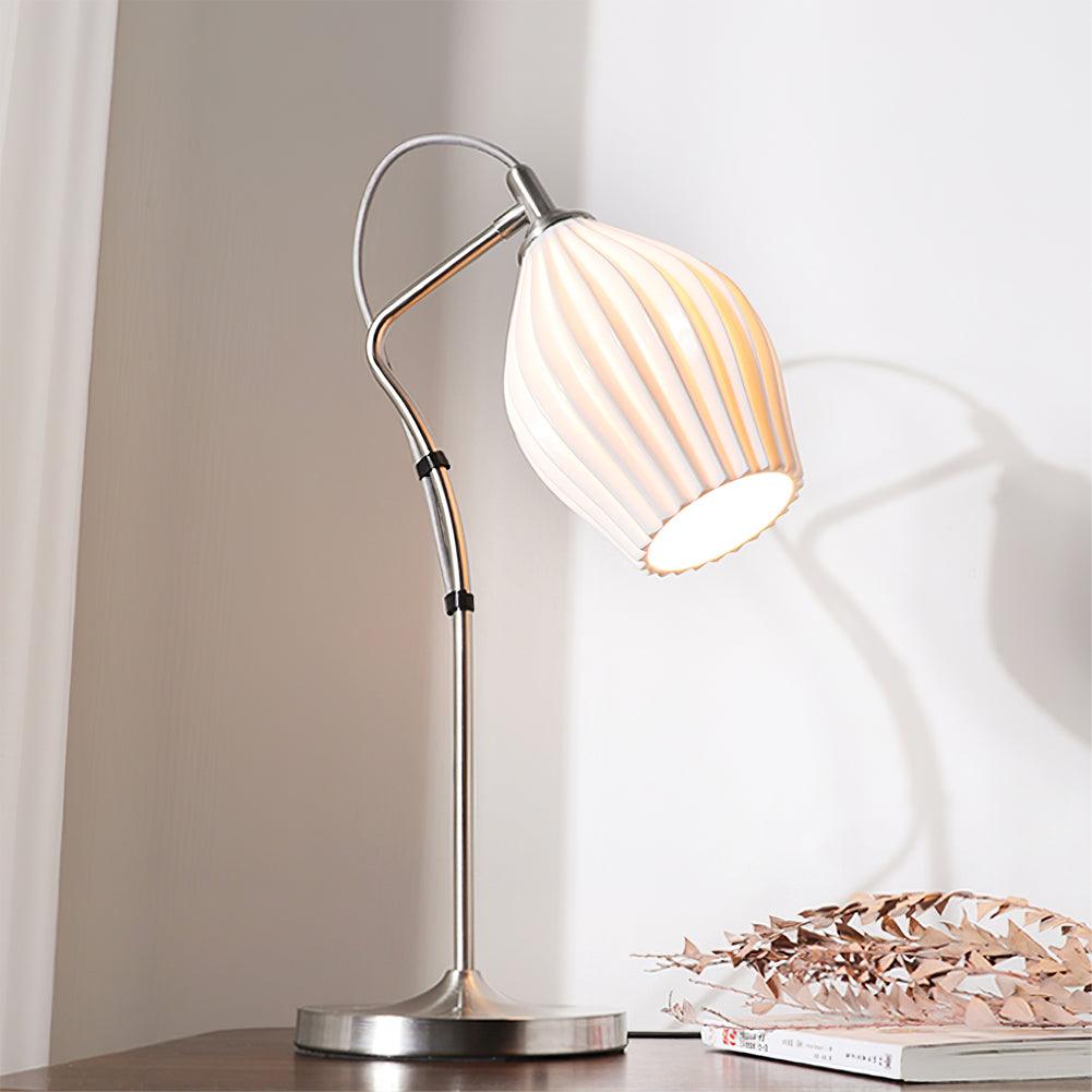 Elegant White Ceramic Ribbed Side Table Lamp for Modern Living Room Decor