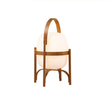 Modern Portable Glass Lantern Table Lamp with Wood Handle and Glass Shade for Ambient Lighting