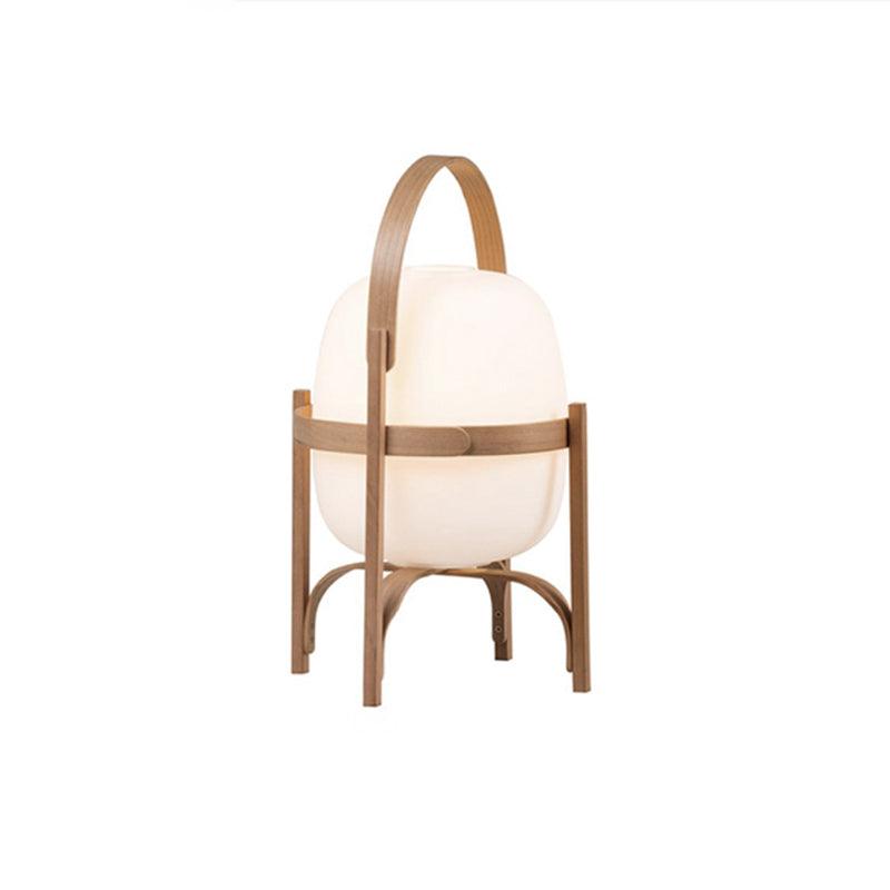 Modern Portable Glass Lantern Table Lamp with Wood Handle and Glass Shade for Ambient Lighting