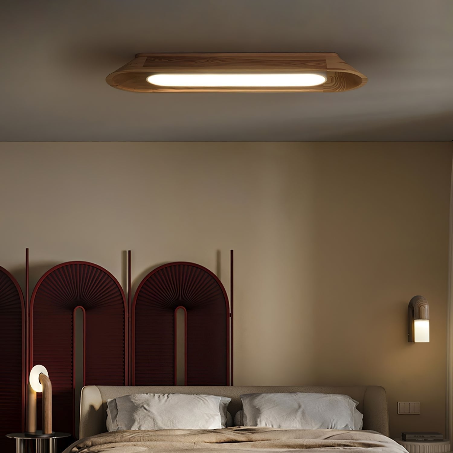 Modern Minimalist Wood and Acrylic Channel Ceiling Lamp with Integrated LED Lighting