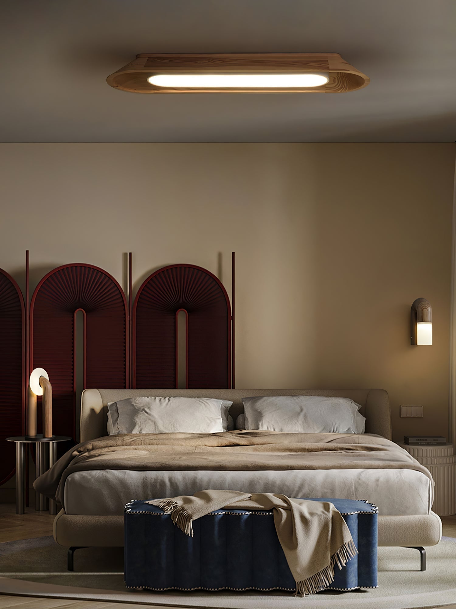 Modern Minimalist Wood and Acrylic Channel Ceiling Lamp with Integrated LED Lighting