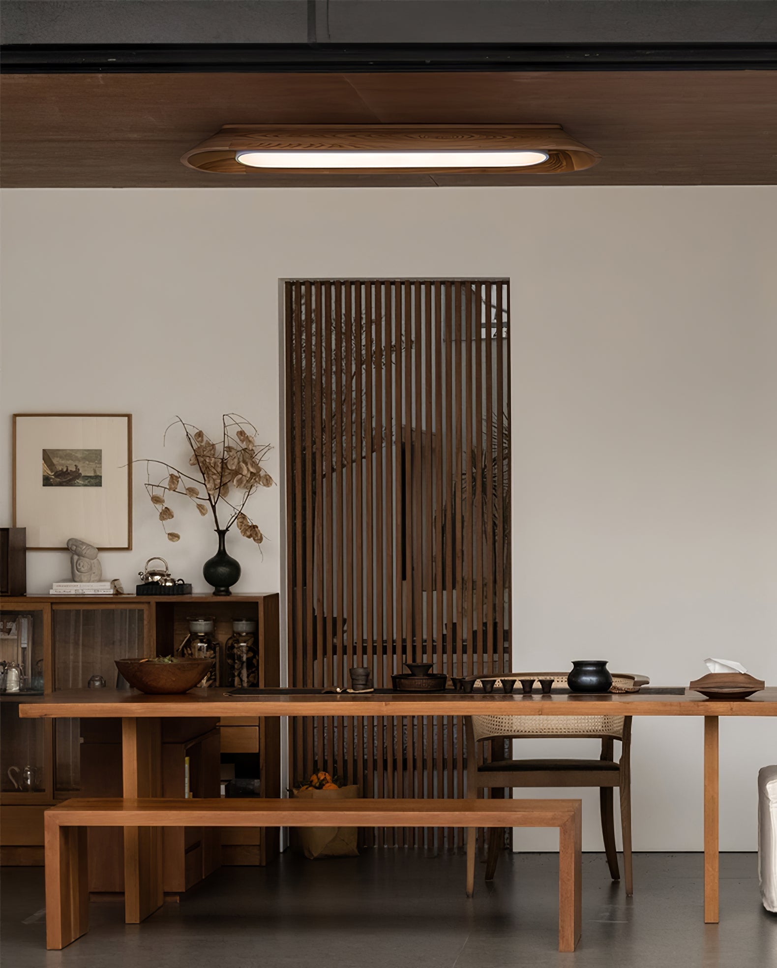 Modern Minimalist Wood and Acrylic Channel Ceiling Lamp with Integrated LED Lighting