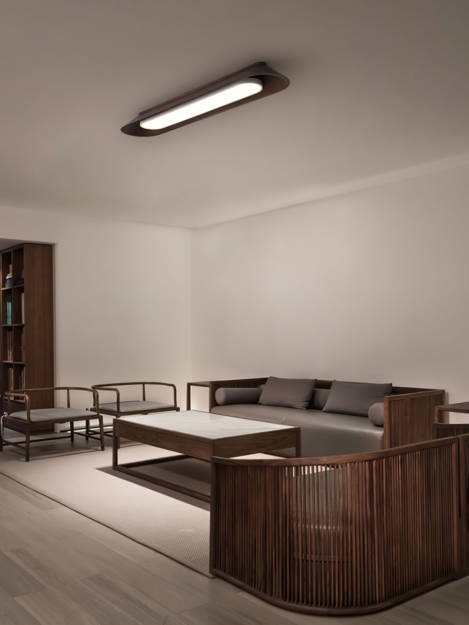Modern Minimalist Wood and Acrylic Channel Ceiling Lamp with Integrated LED Lighting