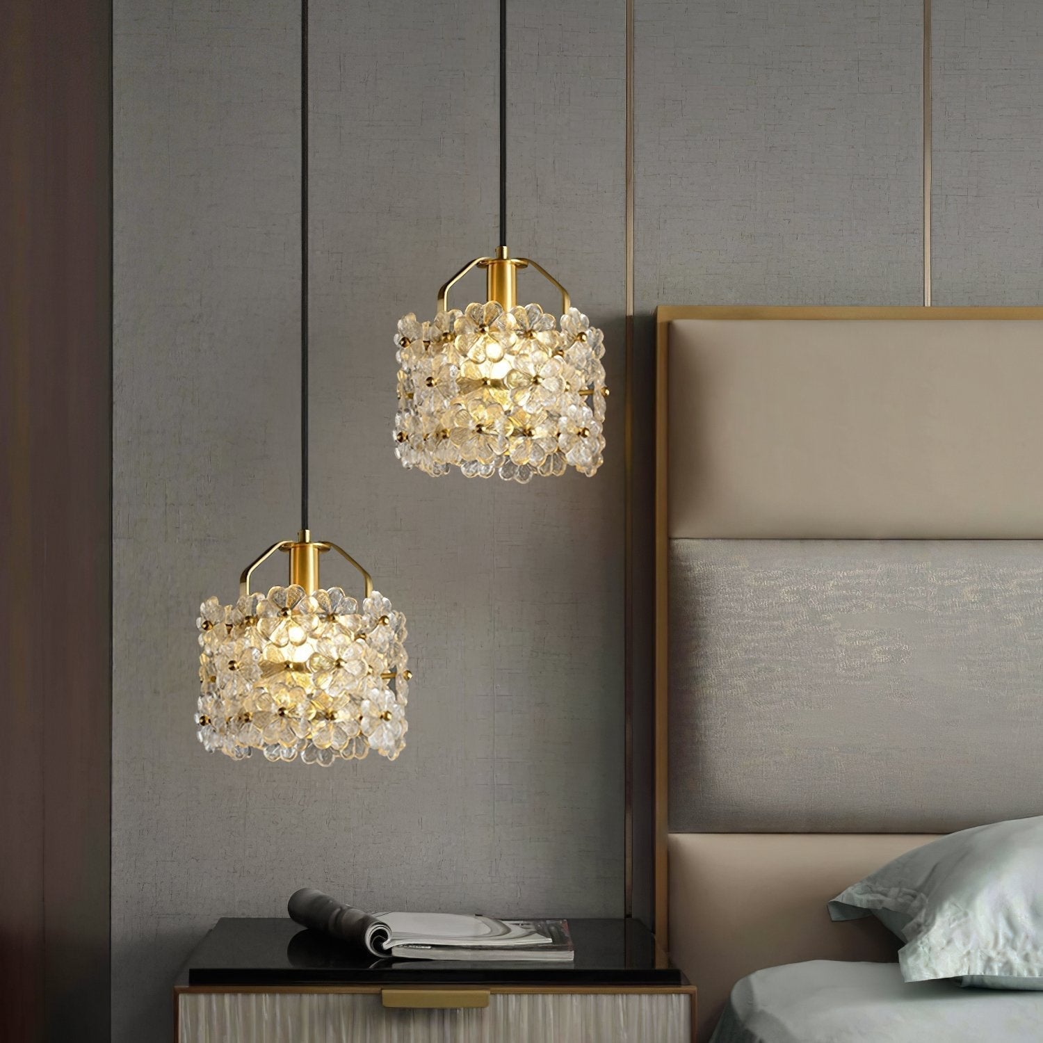 vintage-brass-and-flowered-glass-charlotte-pendant-light-fixture-for-entryway-lighting