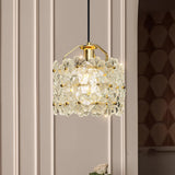 vintage-brass-and-flowered-glass-charlotte-pendant-light-fixture-for-entryway-lighting