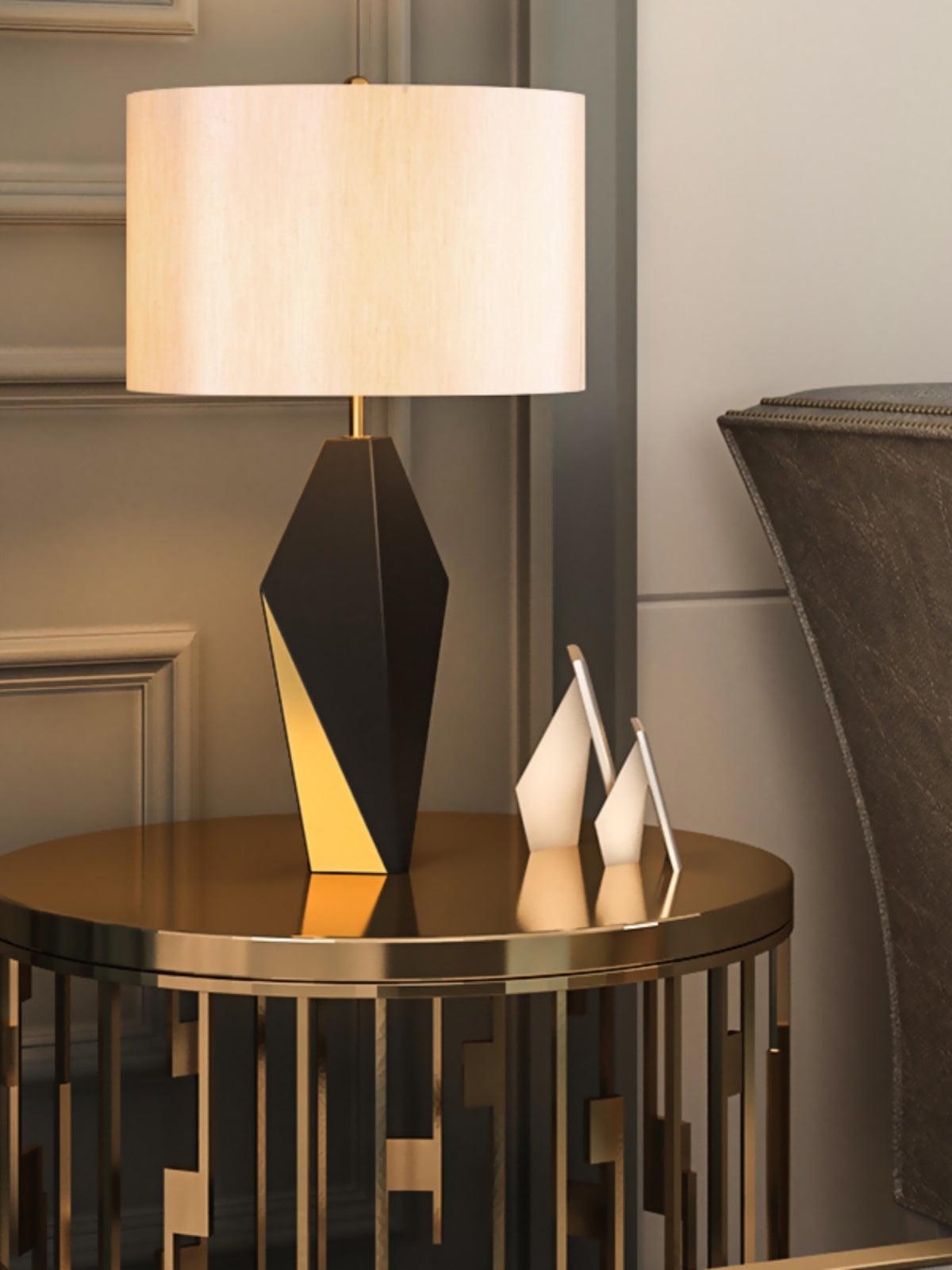 Checklist Modern Minimalist Metal Table Lamp with Beige Fabric Shade and Gold Finish