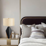Checklist Modern Minimalist Metal Table Lamp with Beige Fabric Shade and Gold Finish