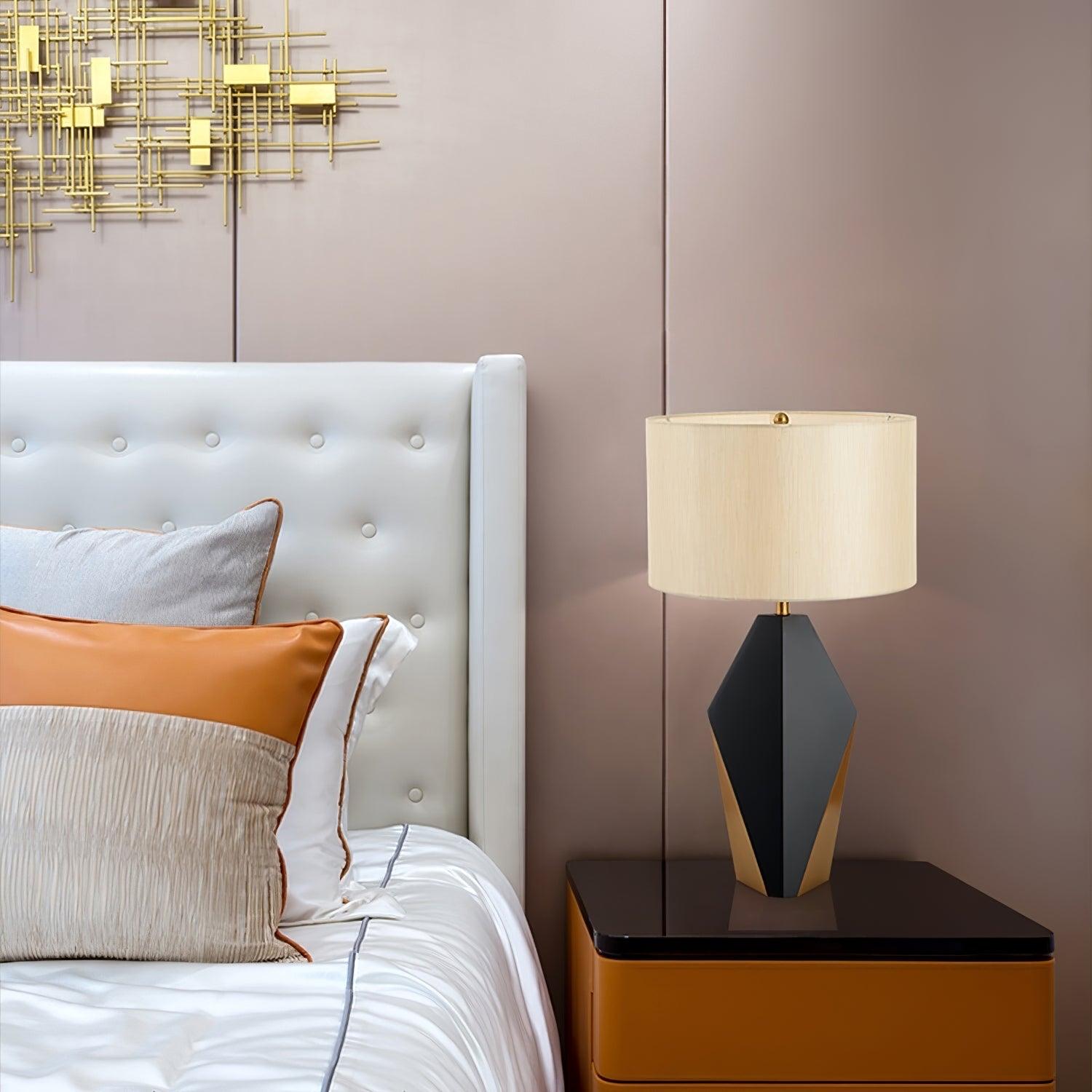 Checklist Modern Minimalist Metal Table Lamp with Beige Fabric Shade and Gold Finish