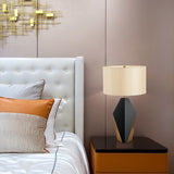 Checklist Modern Minimalist Metal Table Lamp with Beige Fabric Shade and Gold Finish