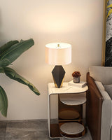 Checklist Modern Minimalist Metal Table Lamp with Beige Fabric Shade and Gold Finish