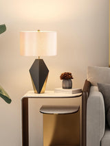 Checklist Modern Minimalist Metal Table Lamp with Beige Fabric Shade and Gold Finish