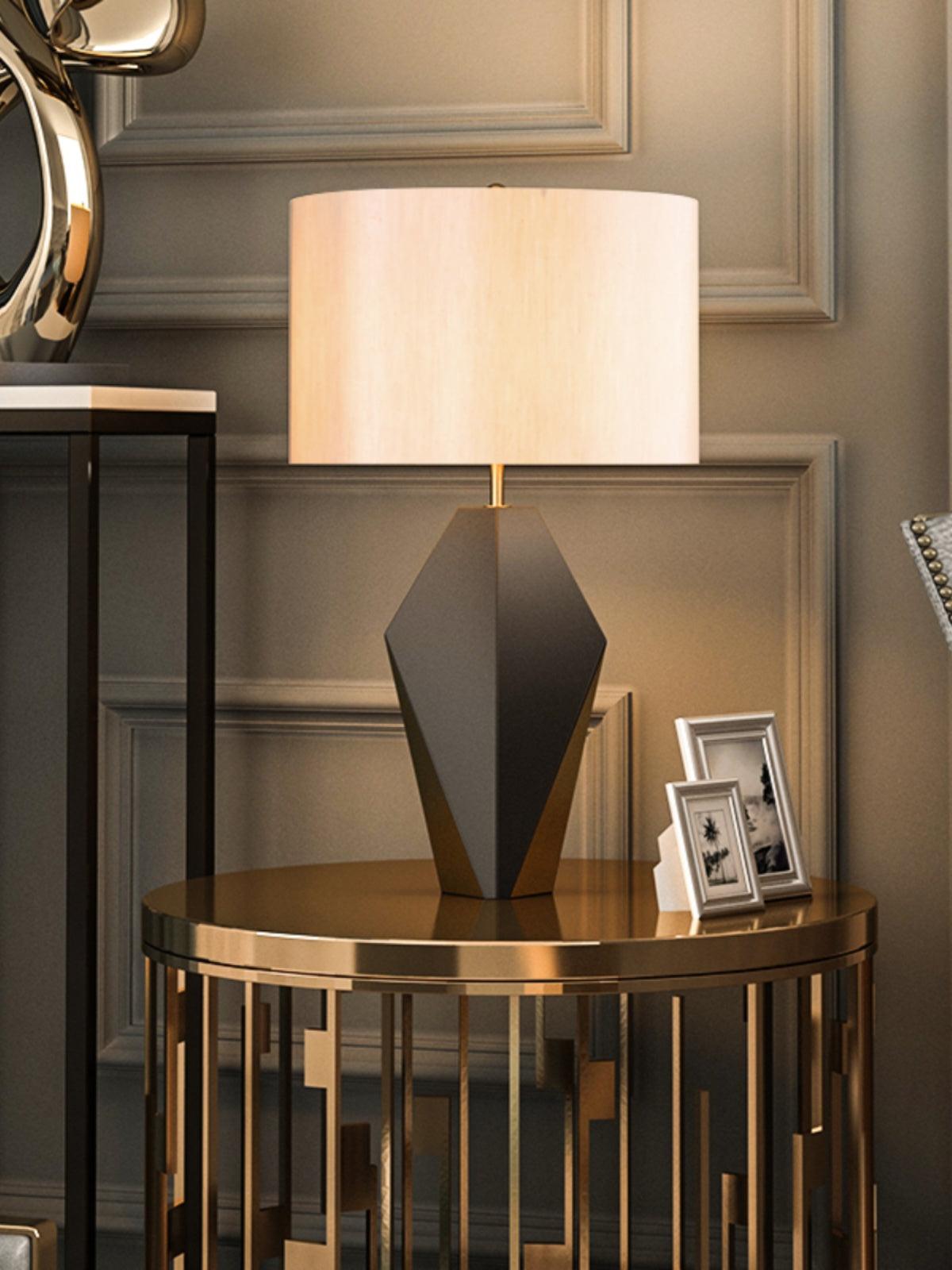 Checklist Modern Minimalist Metal Table Lamp with Beige Fabric Shade and Gold Finish
