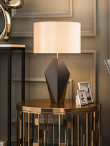 Checklist Modern Minimalist Metal Table Lamp with Beige Fabric Shade and Gold Finish