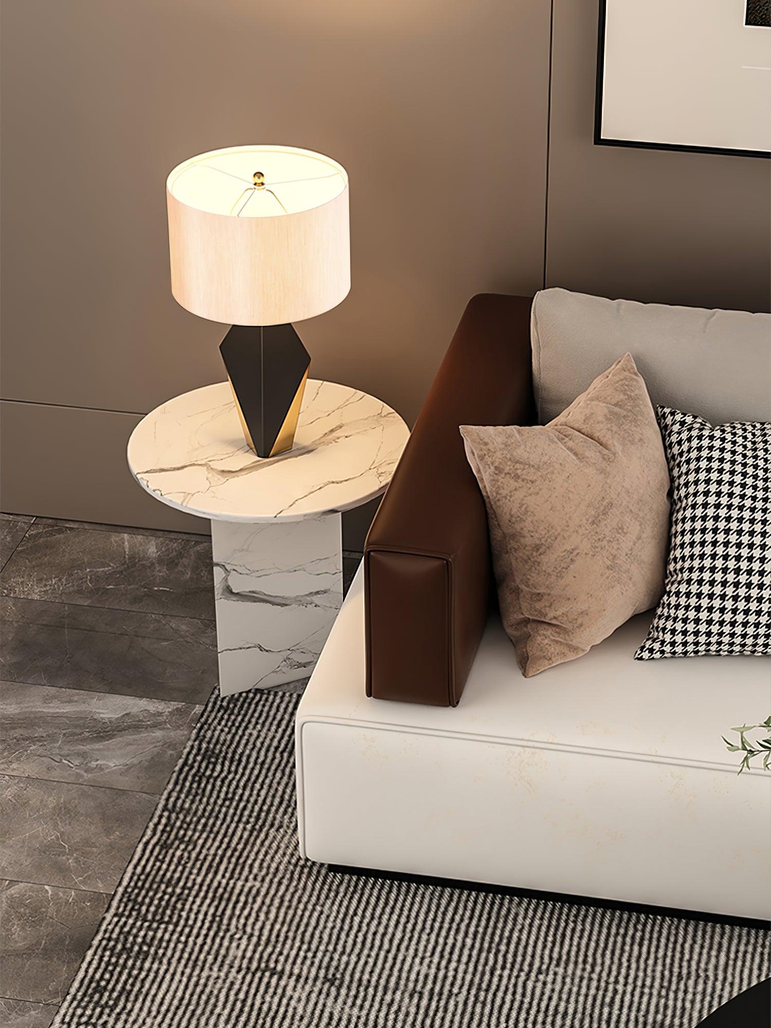 Checklist Modern Minimalist Metal Table Lamp with Beige Fabric Shade and Gold Finish