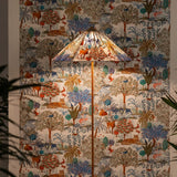 Mid Century Modern Rattan Stem Floor Lamp with Elegant Fabric Shade for Indoor Living Spaces