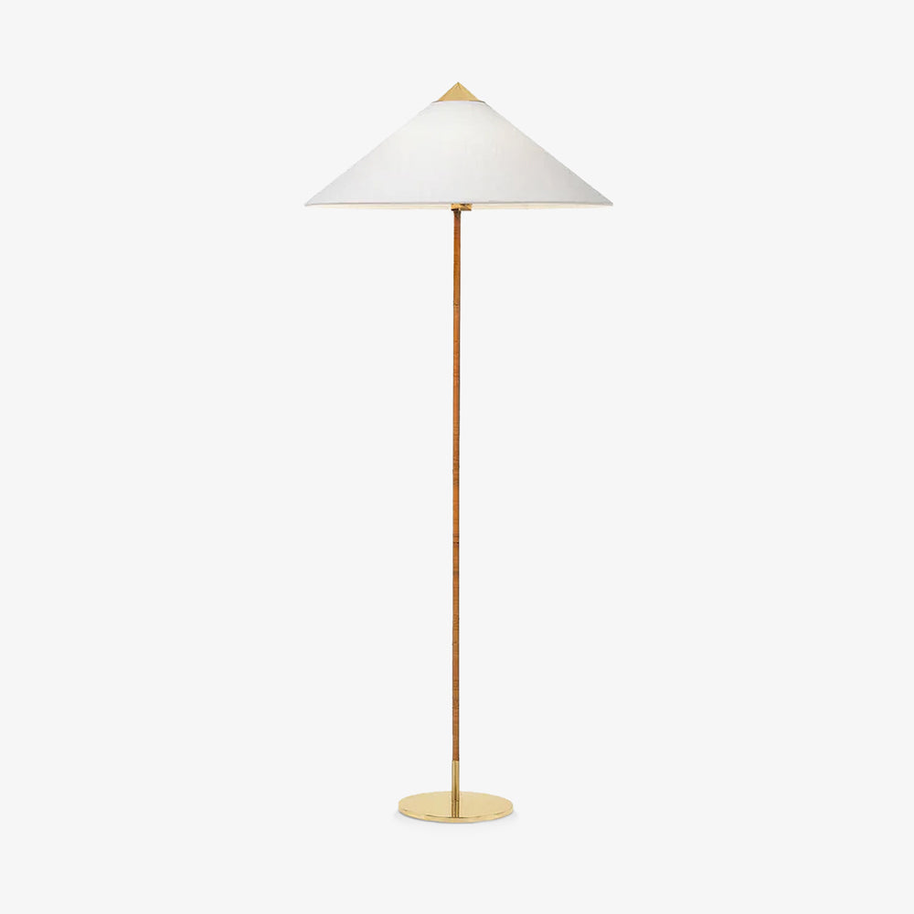 Mid Century Modern Rattan Stem Floor Lamp with Elegant Fabric Shade for Indoor Living Spaces