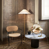 Mid Century Modern Rattan Stem Floor Lamp with Elegant Fabric Shade for Indoor Living Spaces