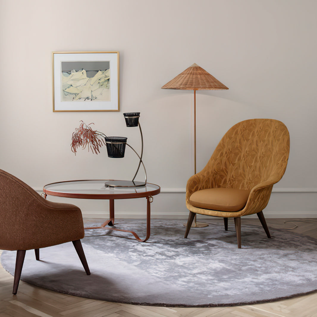 Mid Century Modern Rattan Stem Floor Lamp with Elegant Fabric Shade for Indoor Living Spaces
