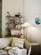 Mid Century Modern Rattan Stem Floor Lamp with Elegant Fabric Shade for Indoor Living Spaces